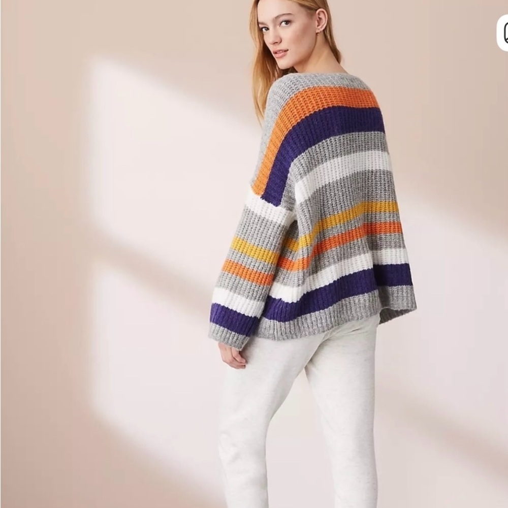 Striped Gray Purple‎ & Orange Alpaca Blend Slouchy Women's Sweater Medium
